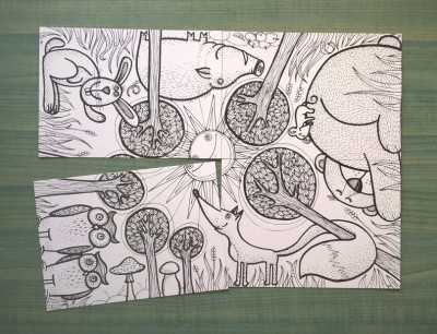 Skládací pohledy - Slunce v lese - omalovánky