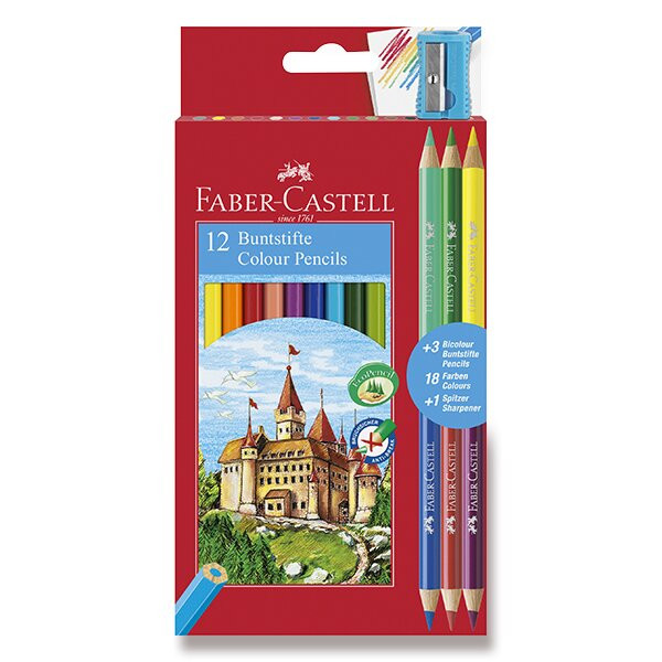 Pastelky Faber-Castell - 12 + 3ks oboustranných barev + ořezávátko