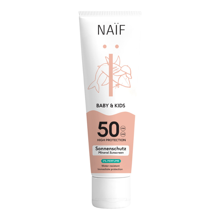 NAIF Ochranný krém na opalování SPF 50 pro děti a miminka bez parfemace 100 ml