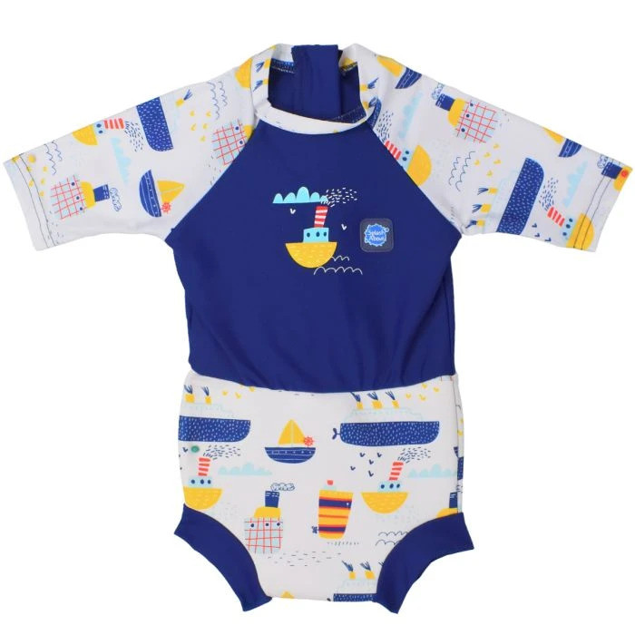Plavky Happy Nappy UV obleček 3/4 rukáv Tug Boats XL (12-24 měs.)