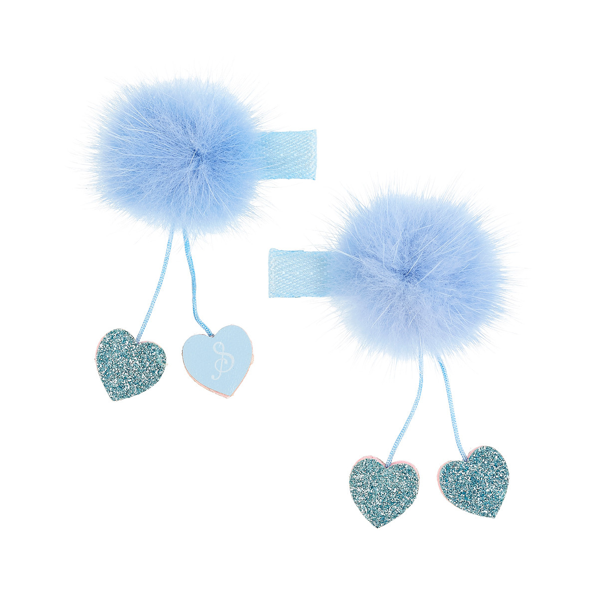 Souza! - Sponky do vlasů Amandine s bambulkou a srdíčky – modré - 2 ks