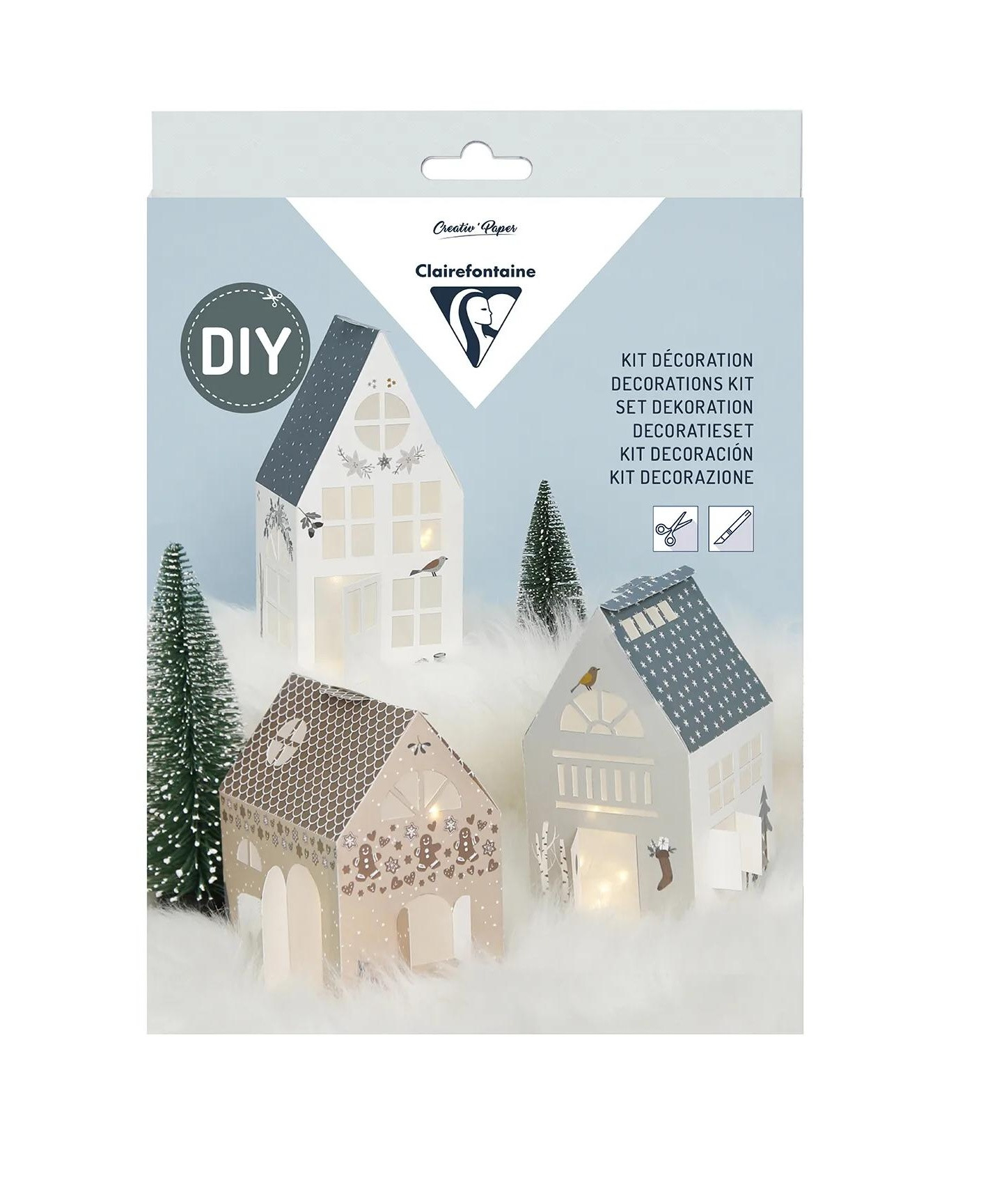 Kreativní sada – Adventní dekorace z papíru – 3 svítící papírové domečky