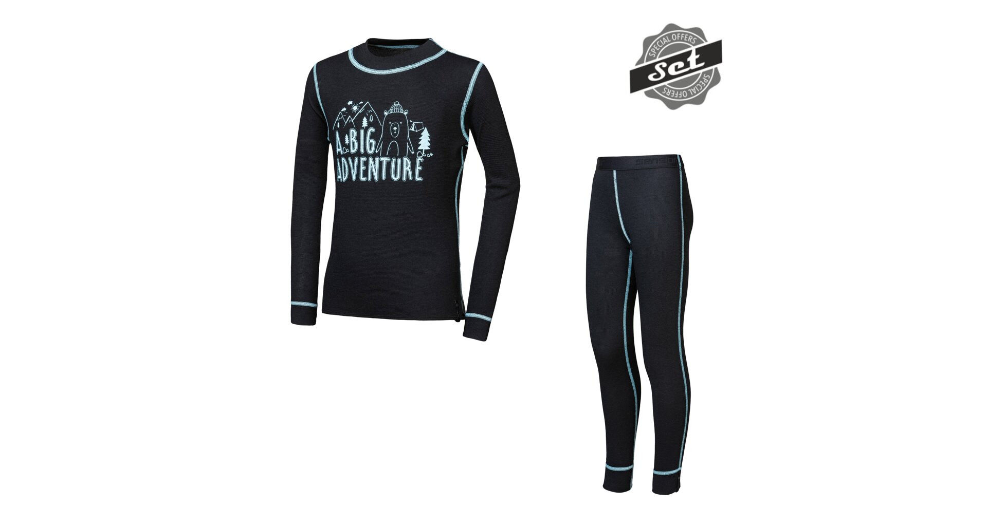 SENSOR DOUBLE FACE SET ADVENTURE dětský triko dl.rukáv + spodky černá -90