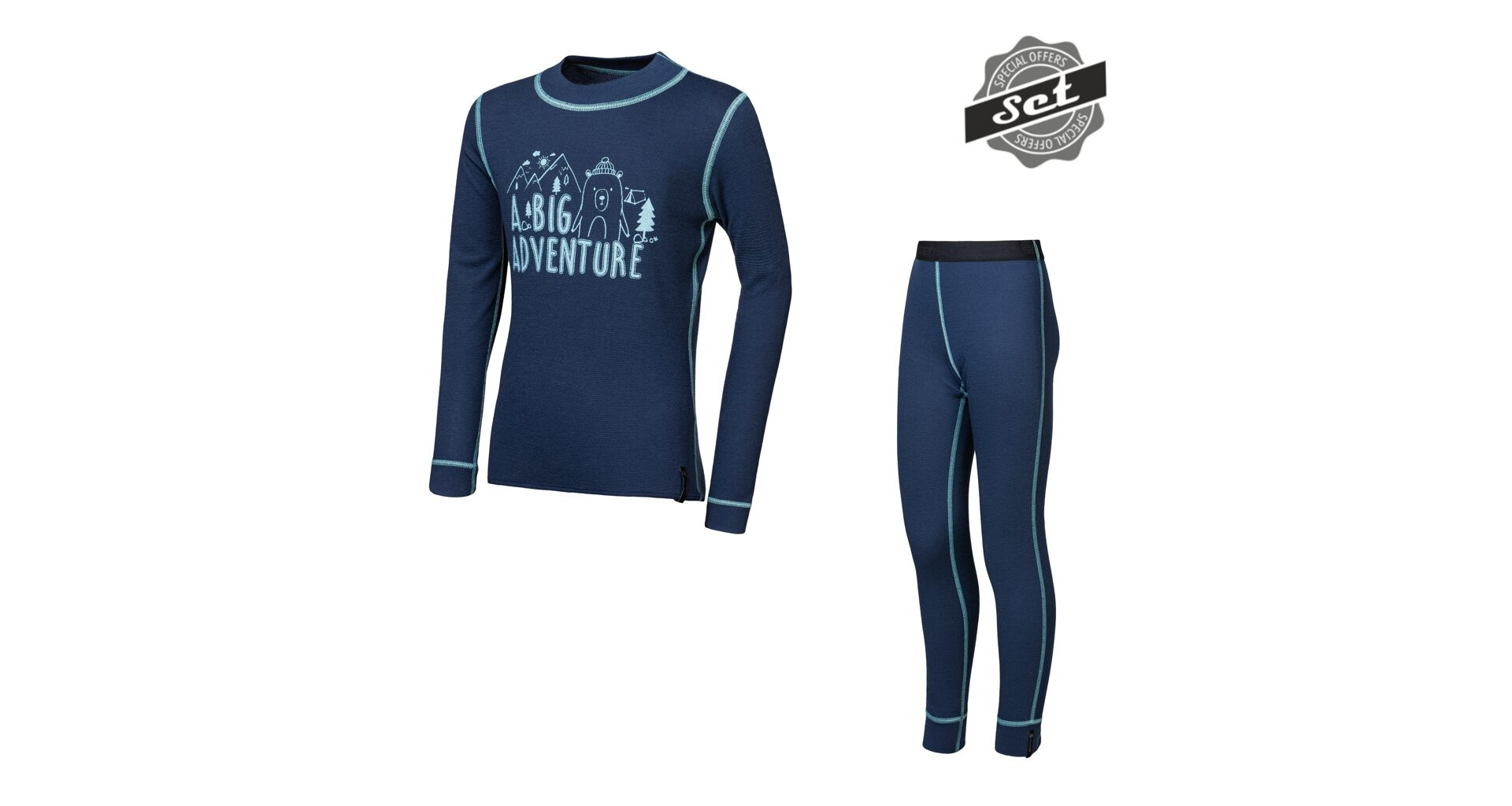 SENSOR DOUBLE FACE SET ADVENTURE dětský triko dl.rukáv + spodky deep blue -100