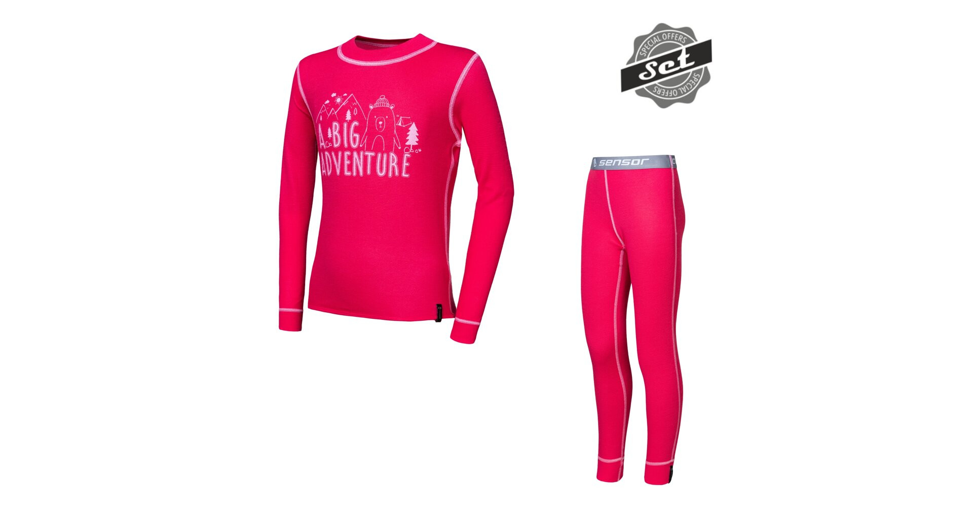 SENSOR DOUBLE FACE SET ADVENTURE dětský triko dl.rukáv + spodky magenta -100
