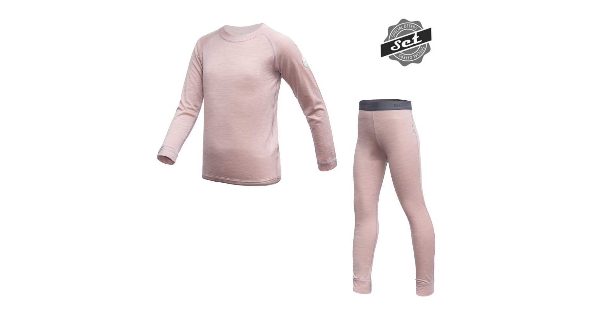 SENSOR MERINO AIR SET dětský triko dl.rukáv + spodky dusty pink -110