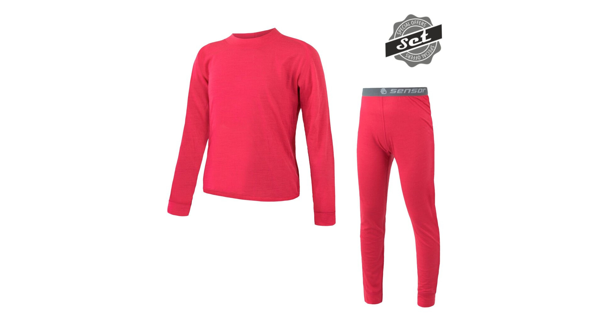 SENSOR MERINO AIR SET dětský triko dl.rukáv + spodky magenta -100