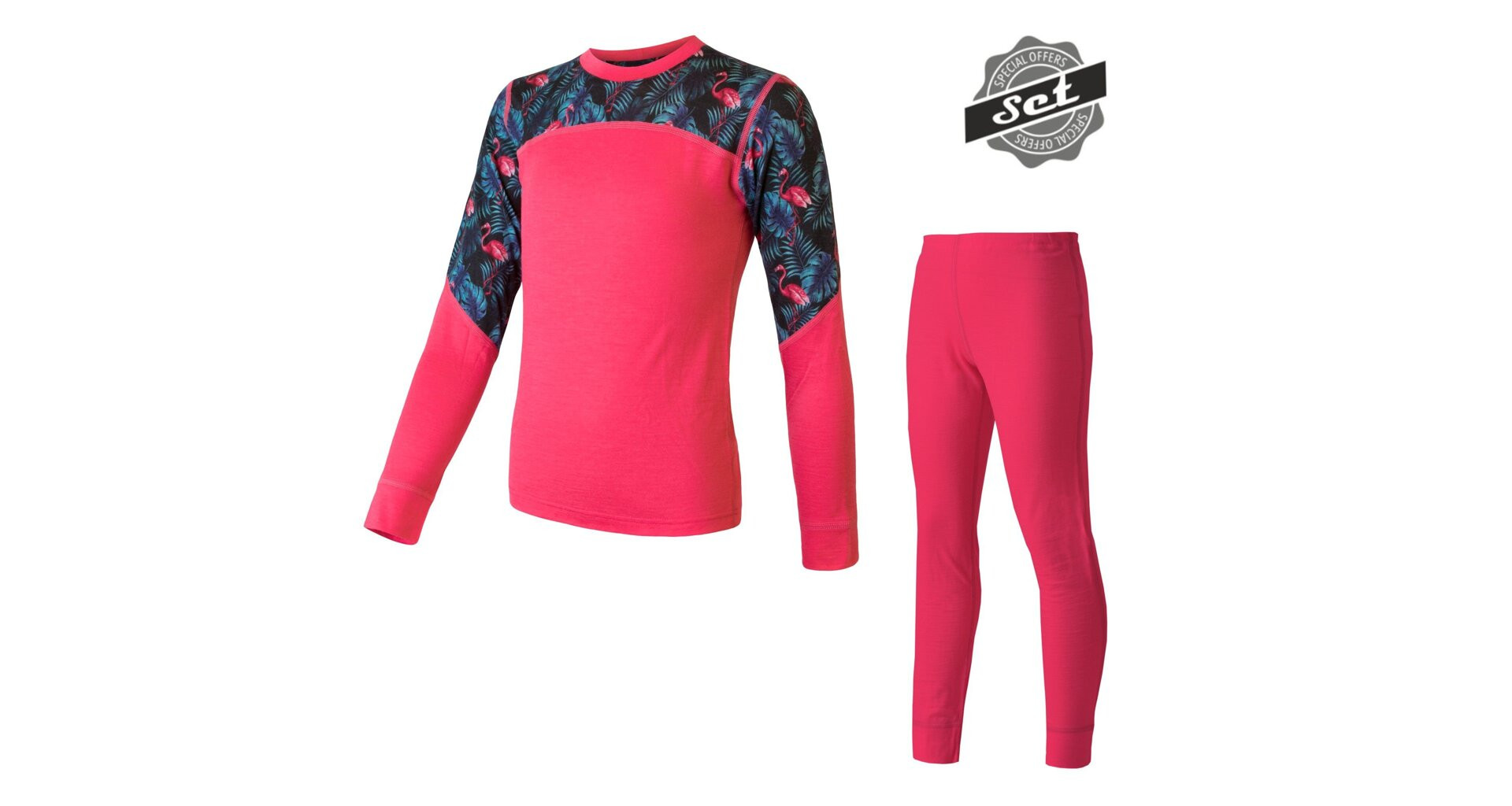 SENSOR MERINO IMPRESS SET dětský triko dl.rukáv + spodky magenta/floral -120
