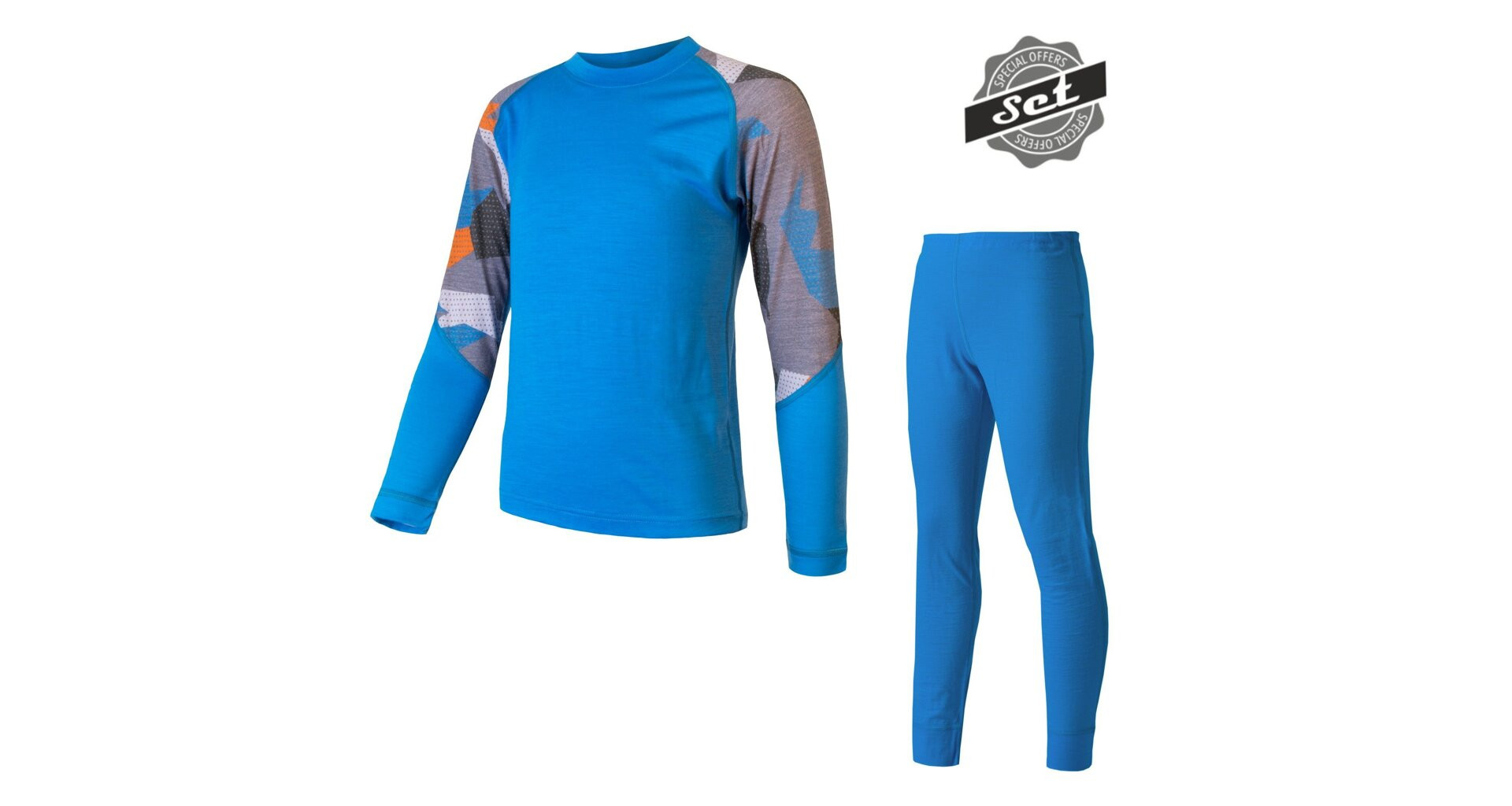 SENSOR MERINO IMPRESS SET dětský triko dl.rukáv + spodky modrá/camo -110